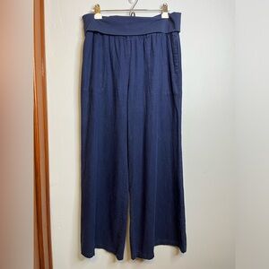 Anthropologie Hei Hei Wide Leg Navy Blue Linen Blend Pants L VGUC